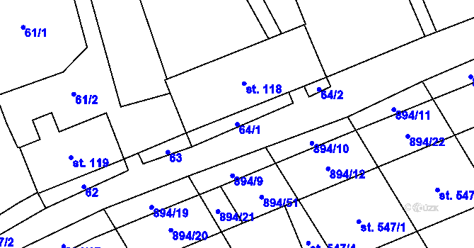 Parcela st. 64/1 v KÚ Chválkovice, Katastrální mapa