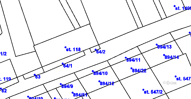 Parcela st. 64/2 v KÚ Chválkovice, Katastrální mapa
