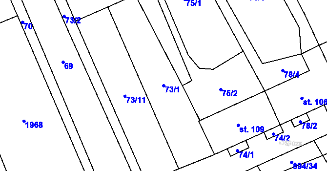 Parcela st. 73/1 v KÚ Chválkovice, Katastrální mapa