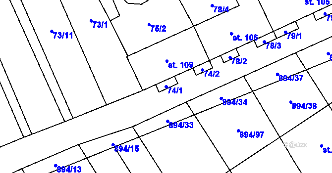Parcela st. 74/1 v KÚ Chválkovice, Katastrální mapa