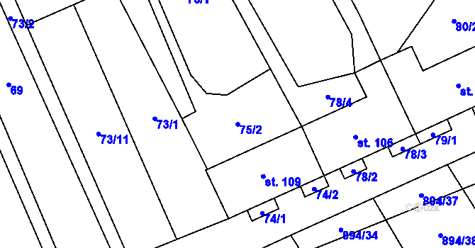 Parcela st. 75/2 v KÚ Chválkovice, Katastrální mapa