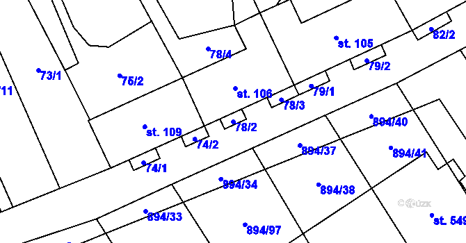 Parcela st. 78/2 v KÚ Chválkovice, Katastrální mapa