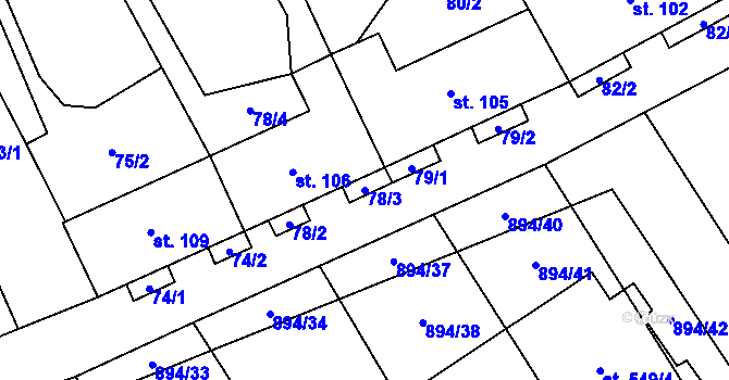 Parcela st. 78/3 v KÚ Chválkovice, Katastrální mapa
