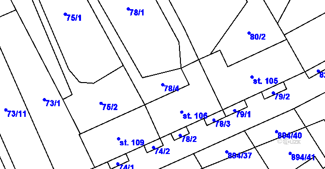 Parcela st. 78/4 v KÚ Chválkovice, Katastrální mapa