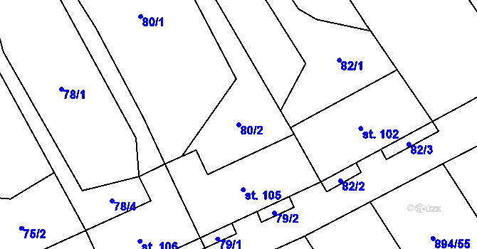 Parcela st. 80/2 v KÚ Chválkovice, Katastrální mapa
