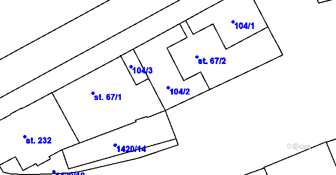Parcela st. 104/2 v KÚ Chválkovice, Katastrální mapa