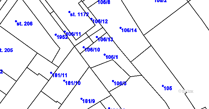 Parcela st. 106/1 v KÚ Chválkovice, Katastrální mapa