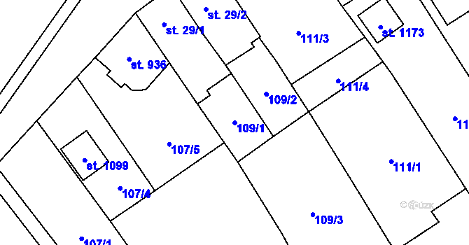 Parcela st. 109/1 v KÚ Chválkovice, Katastrální mapa