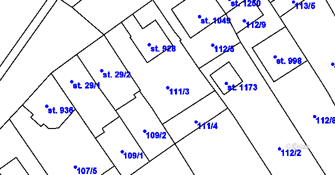 Parcela st. 111/3 v KÚ Chválkovice, Katastrální mapa