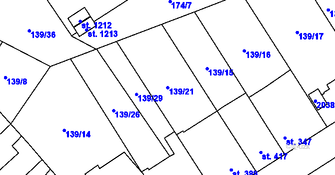 Parcela st. 139/21 v KÚ Chválkovice, Katastrální mapa