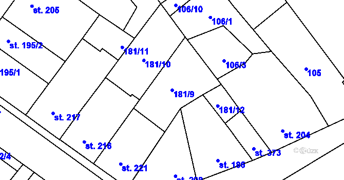 Parcela st. 181/9 v KÚ Chválkovice, Katastrální mapa