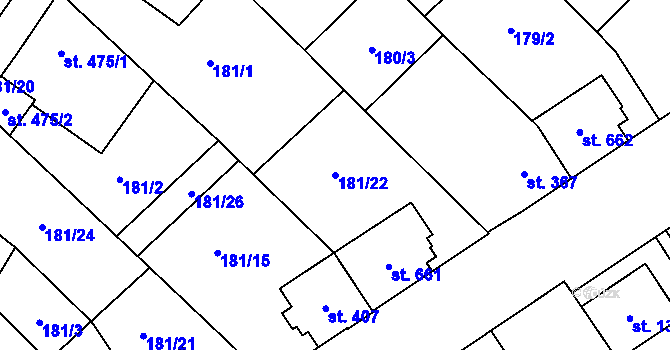 Parcela st. 181/22 v KÚ Chválkovice, Katastrální mapa