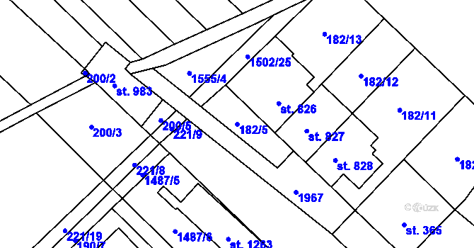 Parcela st. 182/5 v KÚ Chválkovice, Katastrální mapa