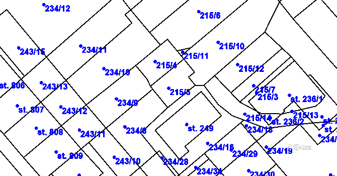 Parcela st. 215/5 v KÚ Chválkovice, Katastrální mapa