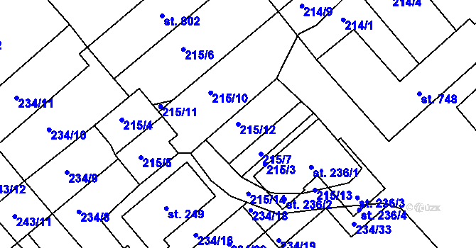 Parcela st. 215/12 v KÚ Chválkovice, Katastrální mapa