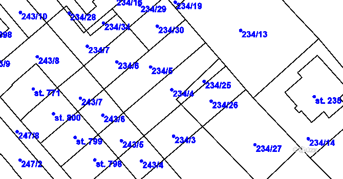 Parcela st. 234/4 v KÚ Chválkovice, Katastrální mapa