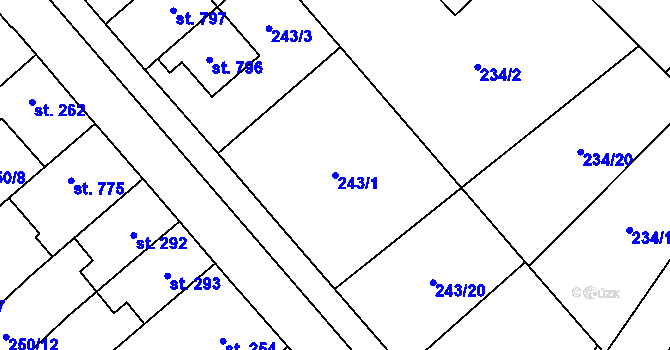 Parcela st. 243/1 v KÚ Chválkovice, Katastrální mapa
