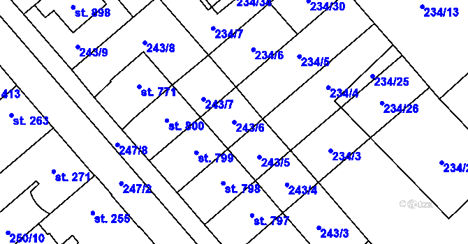 Parcela st. 243/6 v KÚ Chválkovice, Katastrální mapa