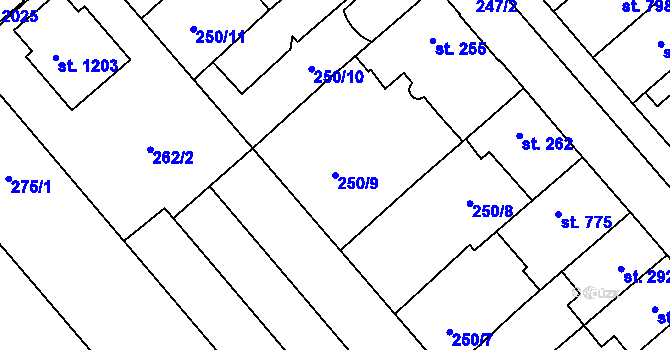 Parcela st. 250/9 v KÚ Chválkovice, Katastrální mapa