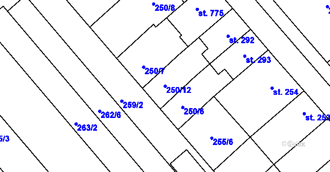 Parcela st. 250/12 v KÚ Chválkovice, Katastrální mapa