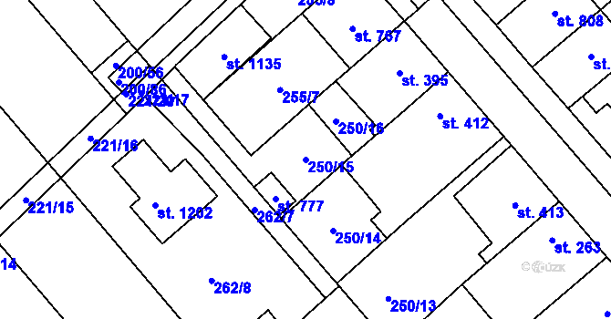 Parcela st. 250/15 v KÚ Chválkovice, Katastrální mapa