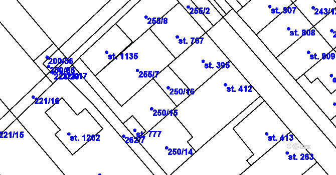 Parcela st. 250/16 v KÚ Chválkovice, Katastrální mapa