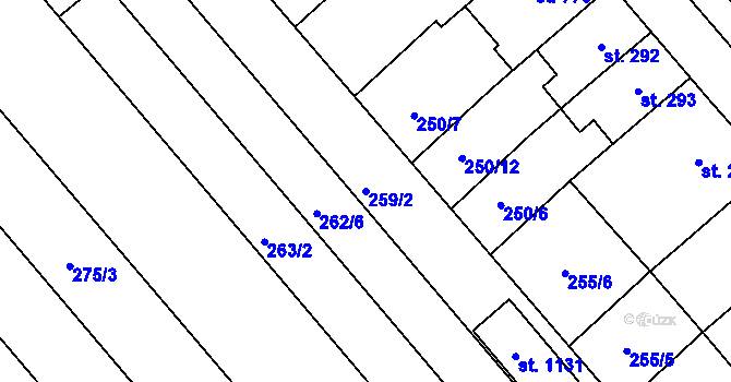 Parcela st. 259/2 v KÚ Chválkovice, Katastrální mapa