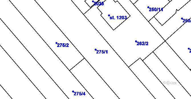 Parcela st. 275/1 v KÚ Chválkovice, Katastrální mapa