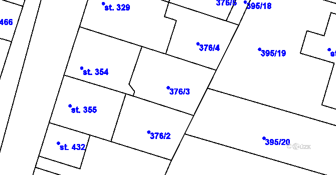 Parcela st. 376/3 v KÚ Chválkovice, Katastrální mapa
