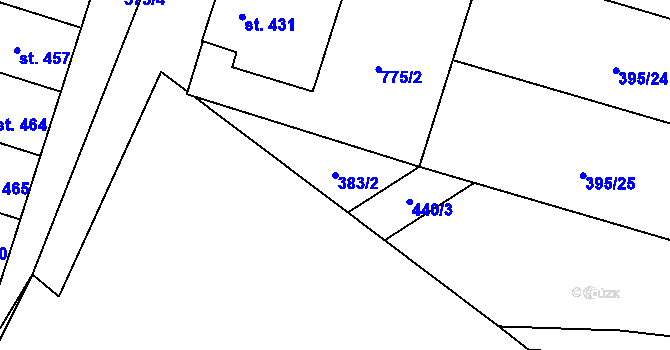 Parcela st. 383/2 v KÚ Chválkovice, Katastrální mapa
