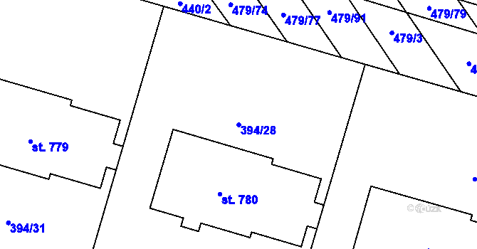 Parcela st. 394/28 v KÚ Chválkovice, Katastrální mapa
