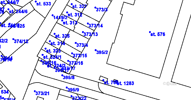 Parcela st. 395/2 v KÚ Chválkovice, Katastrální mapa