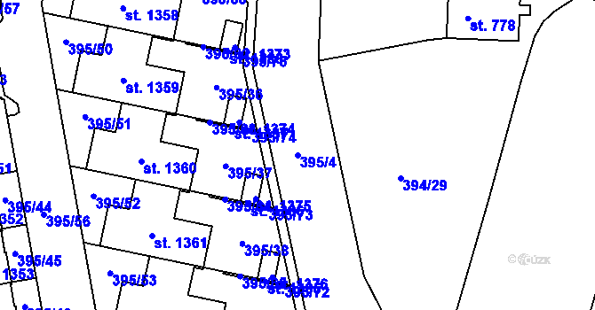 Parcela st. 395/4 v KÚ Chválkovice, Katastrální mapa
