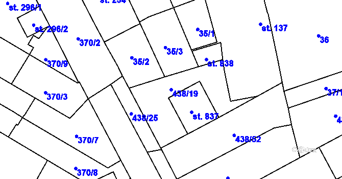 Parcela st. 438/19 v KÚ Chválkovice, Katastrální mapa