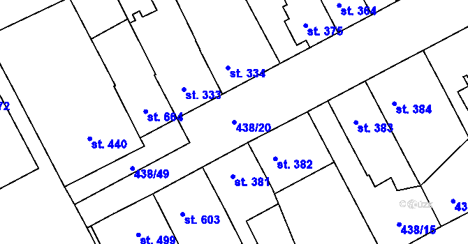 Parcela st. 438/20 v KÚ Chválkovice, Katastrální mapa