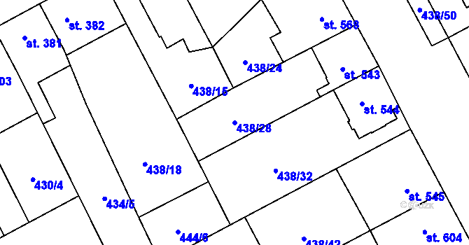 Parcela st. 438/28 v KÚ Chválkovice, Katastrální mapa