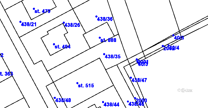 Parcela st. 438/35 v KÚ Chválkovice, Katastrální mapa