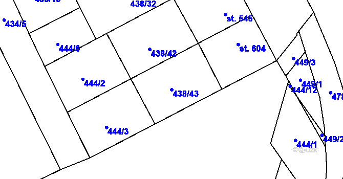 Parcela st. 438/43 v KÚ Chválkovice, Katastrální mapa