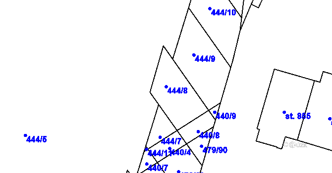 Parcela st. 444/8 v KÚ Chválkovice, Katastrální mapa
