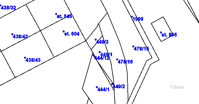 Parcela st. 449/1 v KÚ Chválkovice, Katastrální mapa