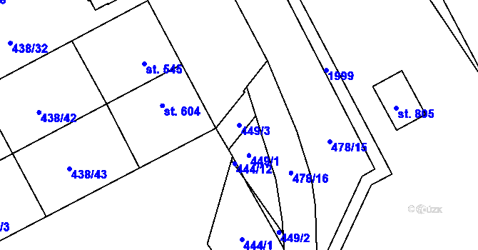 Parcela st. 449/3 v KÚ Chválkovice, Katastrální mapa