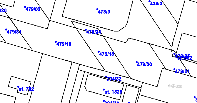 Parcela st. 479/18 v KÚ Chválkovice, Katastrální mapa