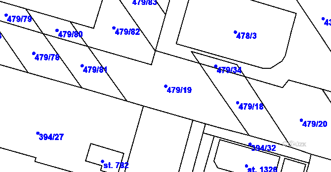 Parcela st. 479/19 v KÚ Chválkovice, Katastrální mapa