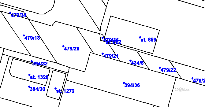 Parcela st. 479/21 v KÚ Chválkovice, Katastrální mapa