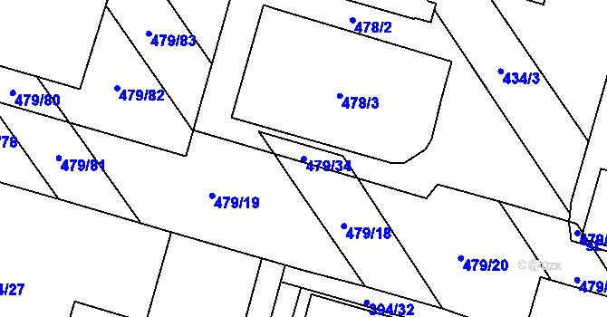 Parcela st. 479/34 v KÚ Chválkovice, Katastrální mapa
