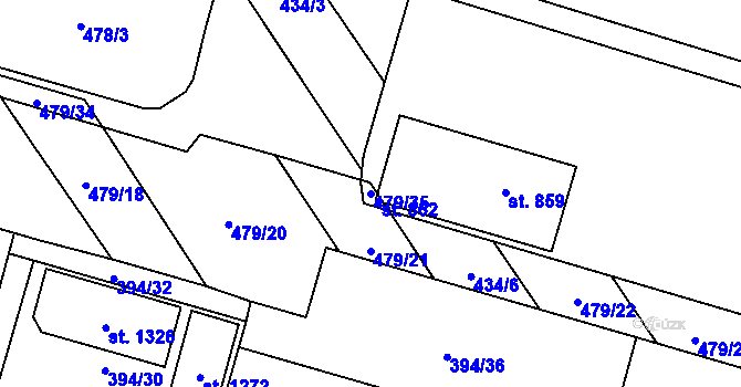 Parcela st. 479/35 v KÚ Chválkovice, Katastrální mapa