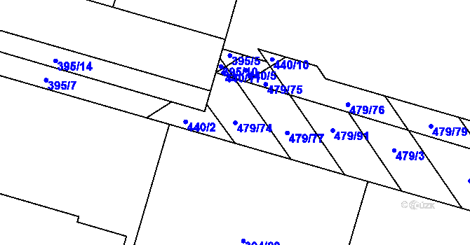 Parcela st. 479/74 v KÚ Chválkovice, Katastrální mapa