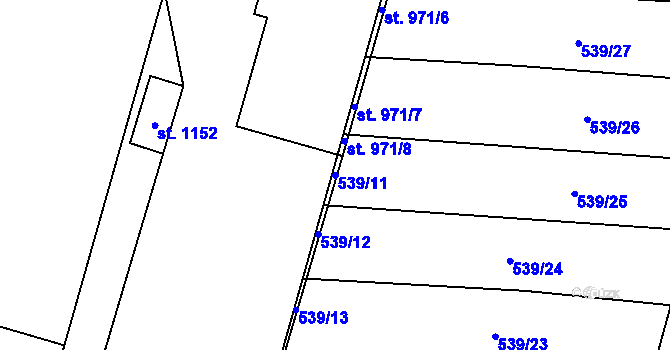 Parcela st. 539/11 v KÚ Chválkovice, Katastrální mapa