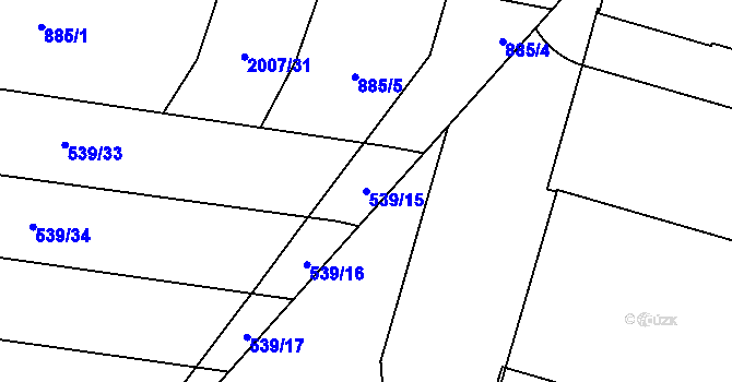 Parcela st. 539/15 v KÚ Chválkovice, Katastrální mapa