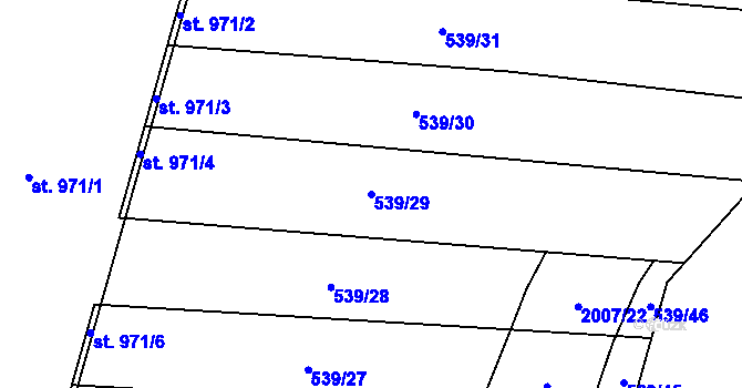 Parcela st. 539/29 v KÚ Chválkovice, Katastrální mapa